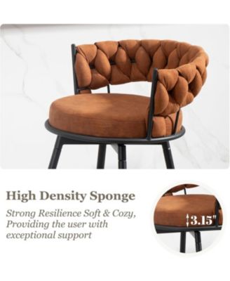 Swivel Bar Stools Set of 3, 24 Inches Modern Counter Height Bar Stools with Woven Back, Upholstered Suede Tall Barstools