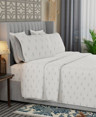 Brushed Cool Crisp 225-Thread Count Printed Cotton 4-Pc. Sheet Set, Queen