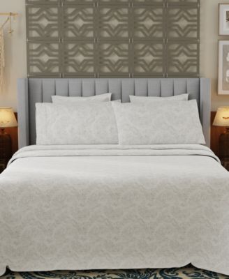 Brushed Cool Crisp 225-Thread Count Printed Cotton 4-Pc. Sheet Set, King