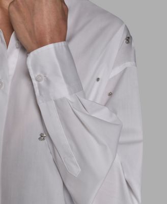 Women's Rhinestone Button-Down Collared Top