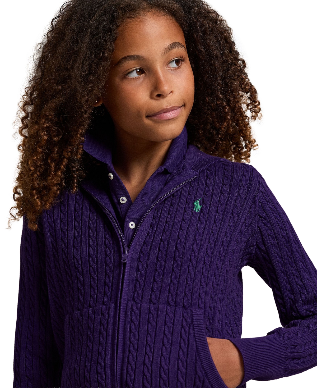 Polo Ralph Lauren Big Girls Mini-Cable Full-Zip Hoodie
