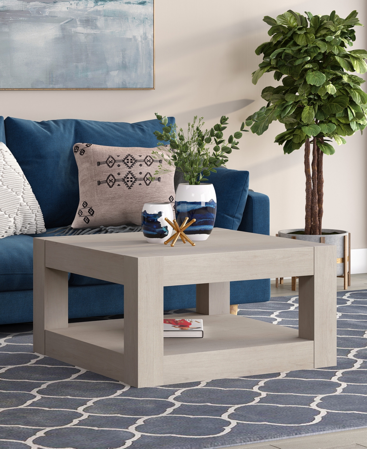 Hudson & Canal Hughes 32" Wood Wide Square Coffee Table