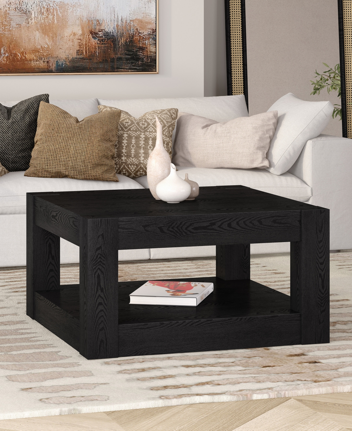 Hudson & Canal Hughes 32" Wood Wide Square Coffee Table In Black