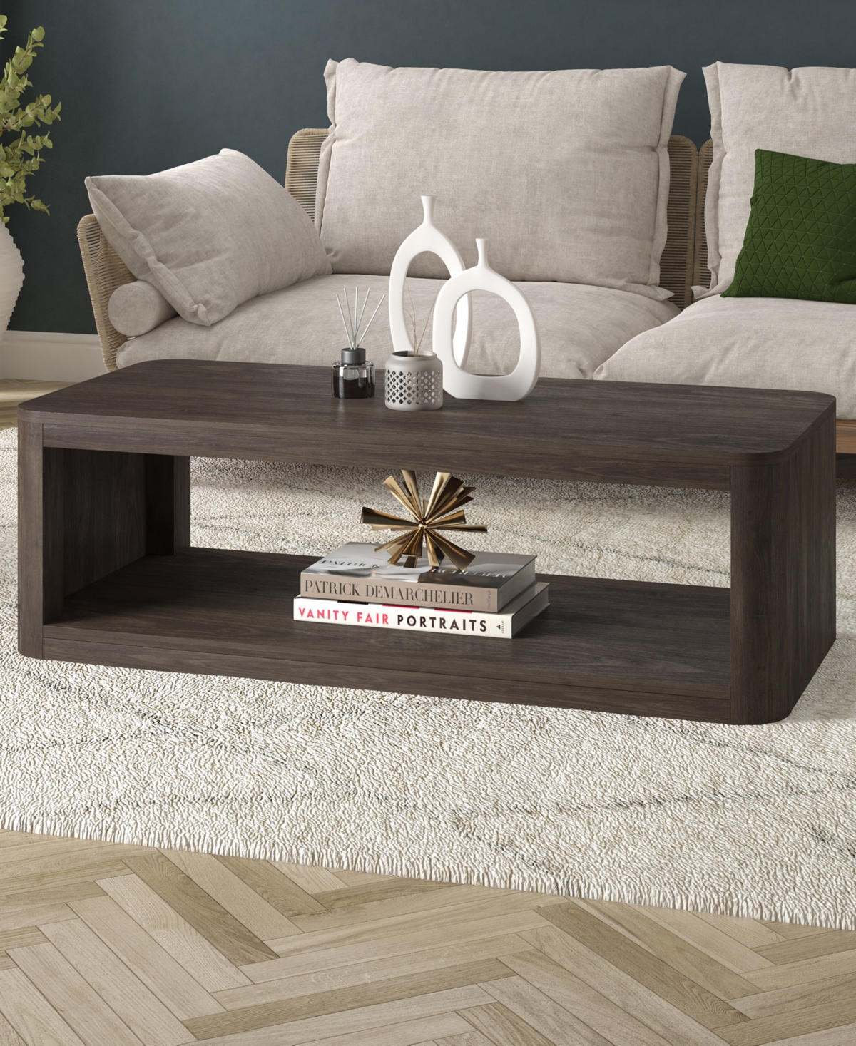 Hudson & Canal Kellan 47" Wood Wide Rectangular Coffee Table
