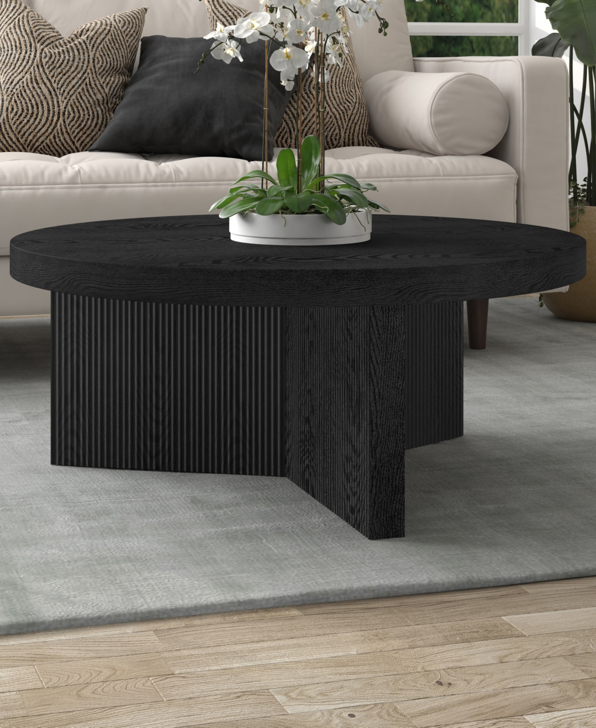 Hudson & Canal Holm 36" Wood Wide Round Coffee Table In Black
