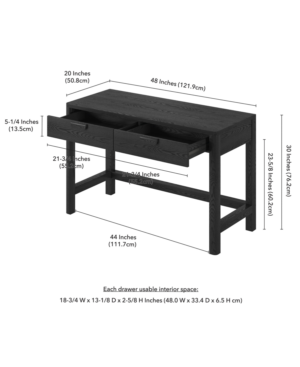 Hudson & Canal Fern 48" Wood Wide Rectangular Desk In Black