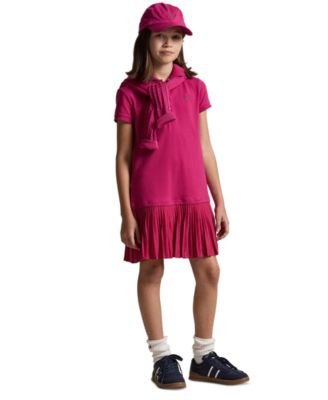 Girls 7-16 Pleated Stretch Mesh Polo Dress