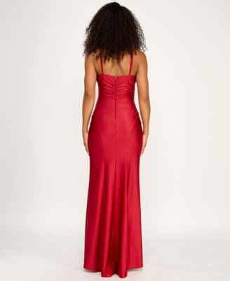 Juniors' V-Neck Front-Slit Sleeveless Gown