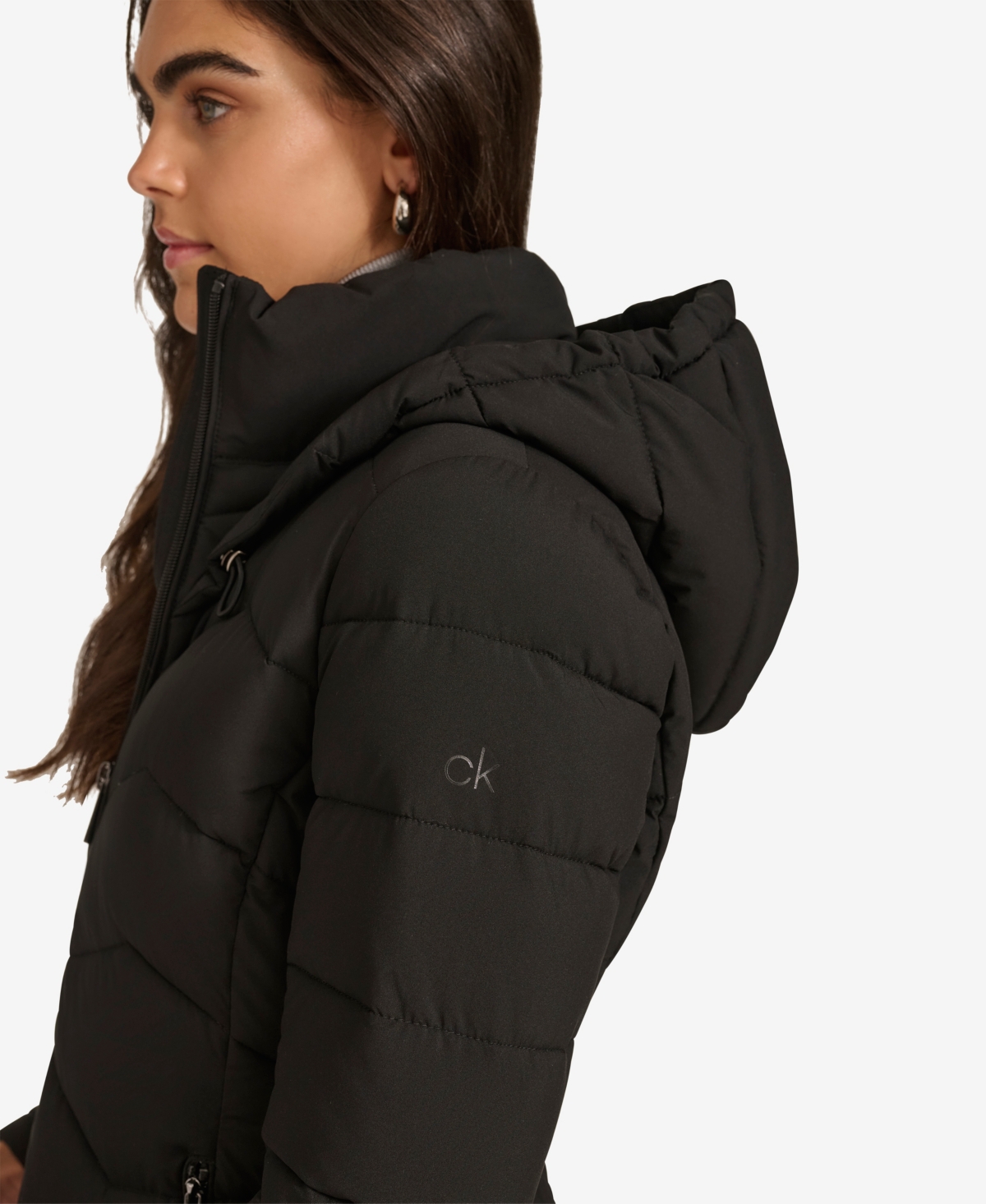 Calvin Klein Women's Short Zip-up Hooded Puffer Jacket In Black