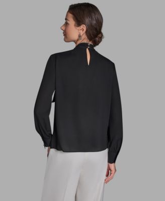 Women's Long-Sleeve Tie Neck Top