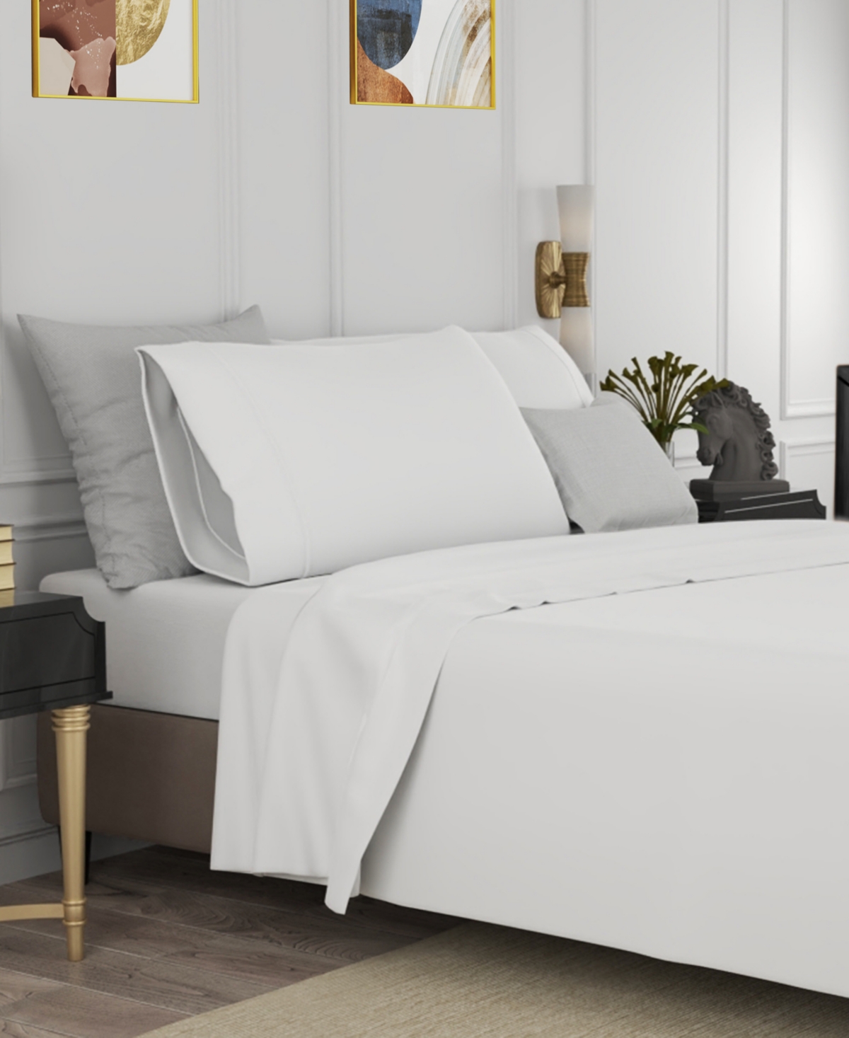 Color Sense Brushed Cool Crisp Solid Cotton 4-pc. Sheet Set, Full In White