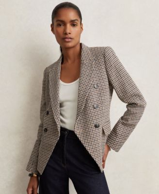 REISS - Women's Double-Breasted Houndstooth Cotton-Linen Blazer