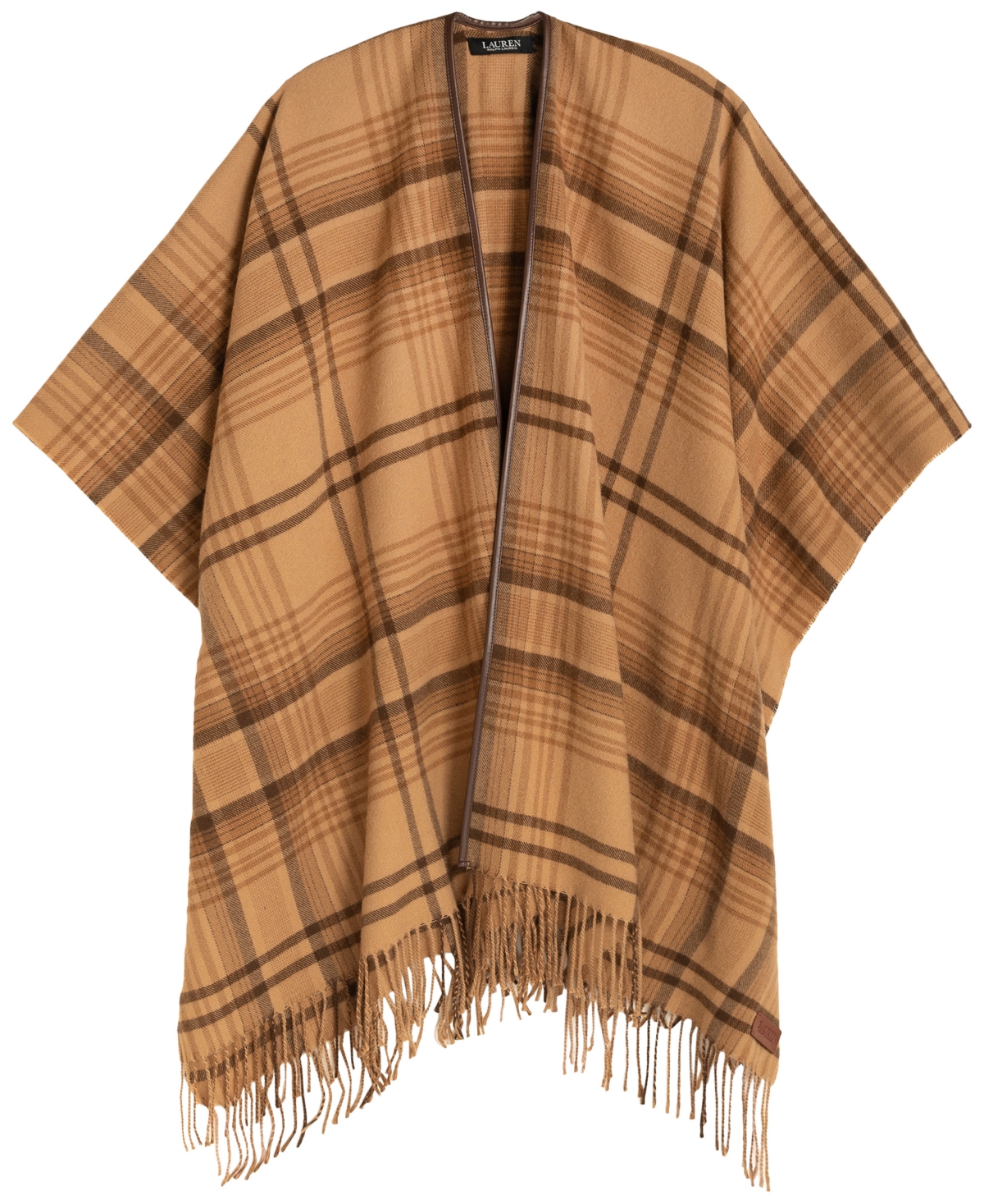Lauren Ralph Plaid Ruana with Fringe Wrap