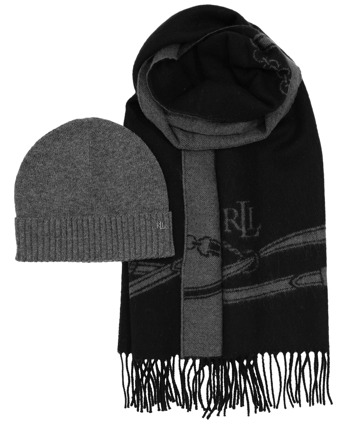 Lauren Ralph Equestrian Woven Scarf and Knit Hat Gift Set