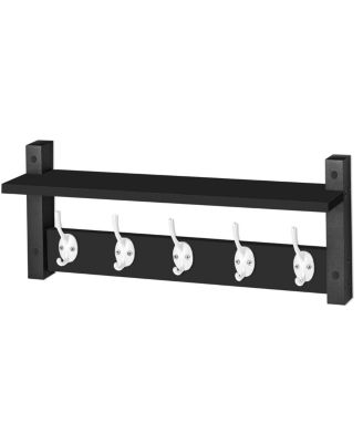 24 Inch Floating Wall Shelf with 5 Heavy Duty Hooks – for Entryway, Bathroom, Bedroom, Kitchen, or Mudroom