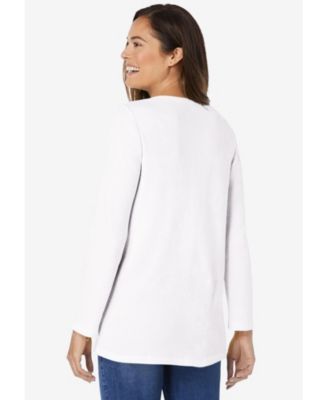 Women's Plus Size Embroidered Thermal Henley Tee