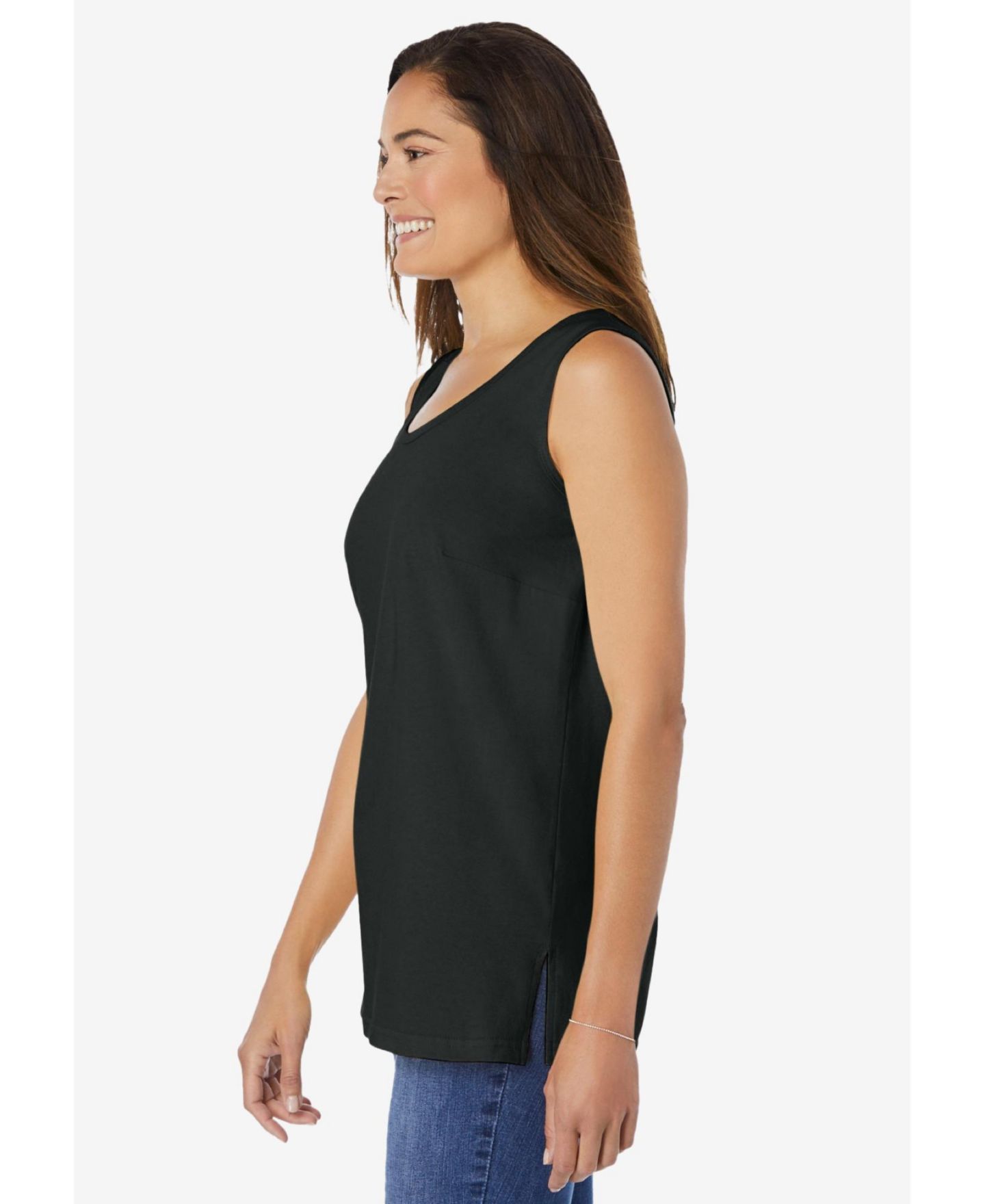 Женский топ Woman Within Plus Size Perfect Scoopneck, цвет: Чёрный — фото 3