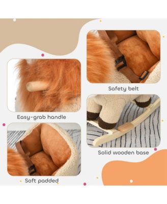 Kids Rocking Chair with Sound, Wood Base Seat, Safety Belt, Lion