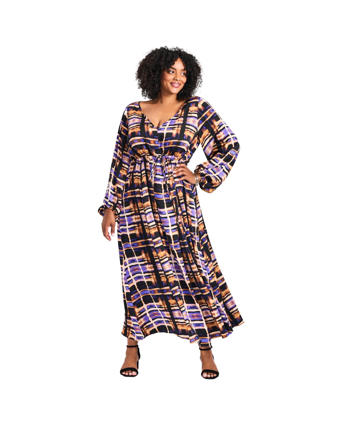 Avenue Women's Goldi Satin Blouson Sleeve Maxi Dress