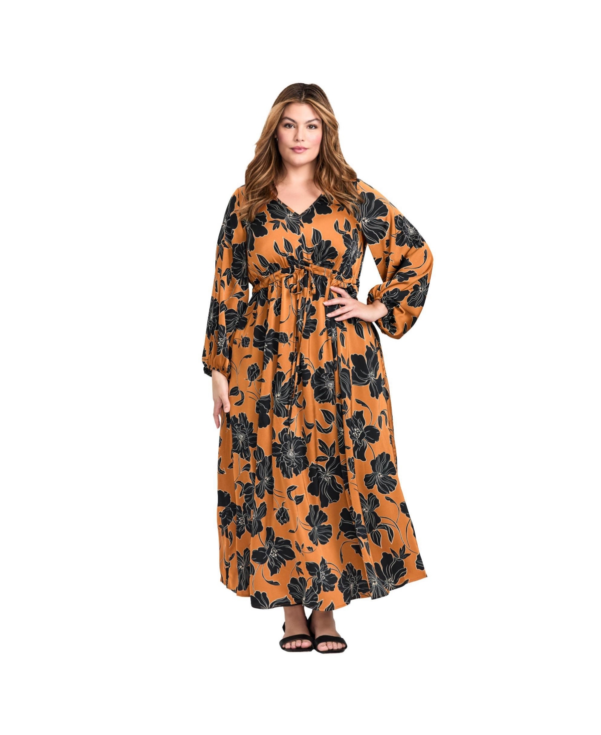 Avenue Women's Goldi Satin Blouson Sleeve Maxi Dress