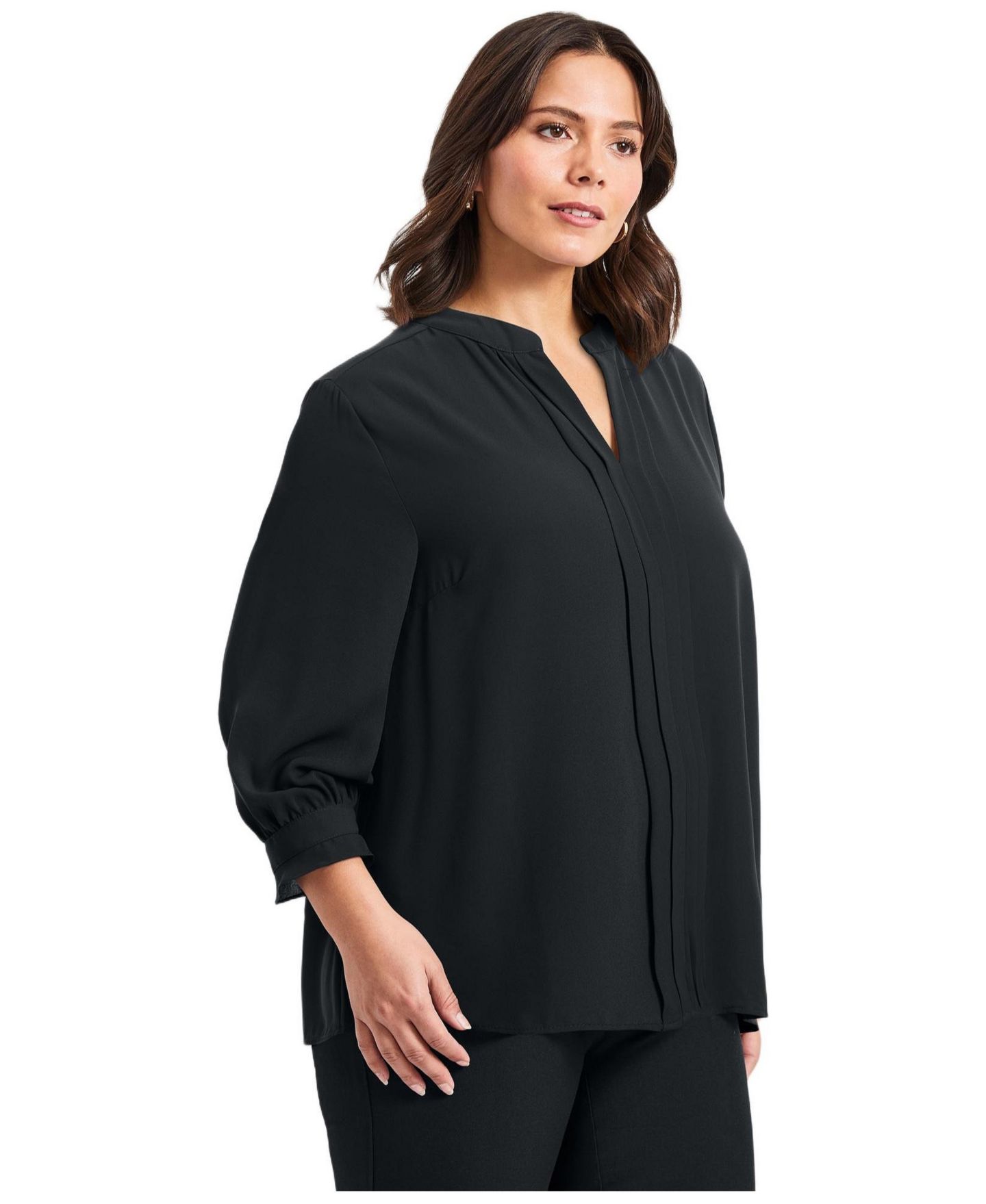 Женский топ Avenue Plus Size Pintuck Popover, цвет: Чёрный, вариант 1 — фото 3