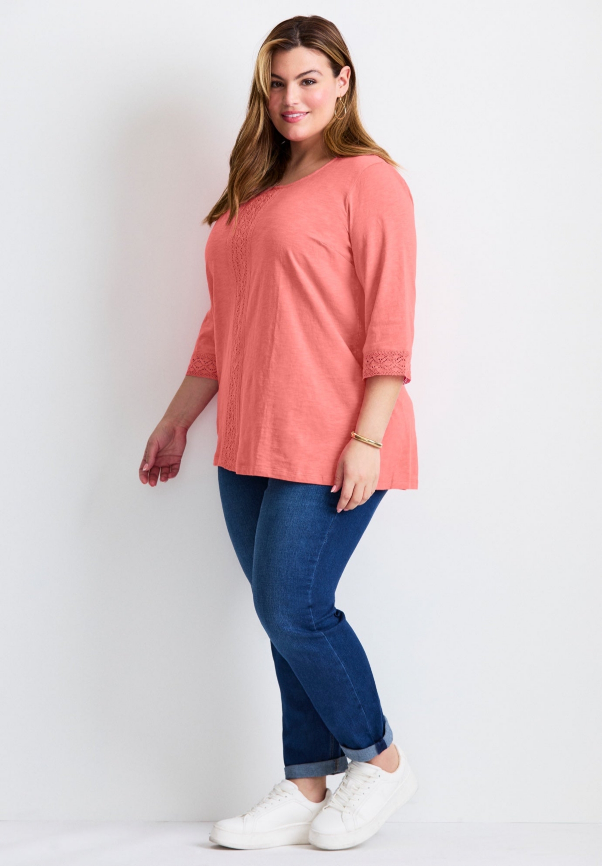 Avenue Women's Plus Crochet Trim Tunic