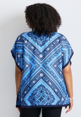 Women's Plus Size Crochet Trim Poncho Top