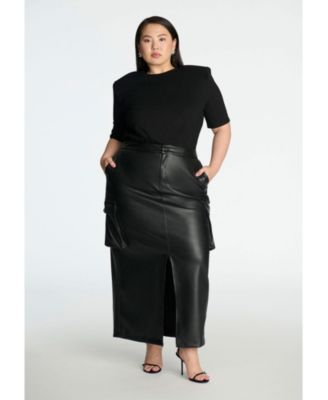 Women's Maxi Cargo Faux Leather Skirt