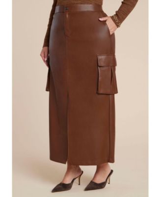 Women's Maxi Cargo Faux Leather Skirt