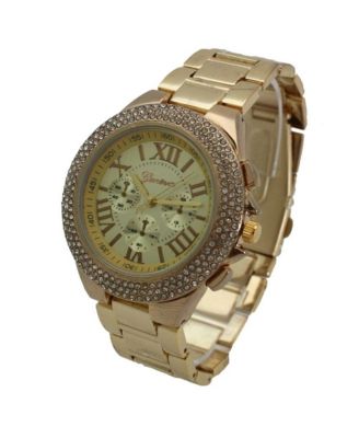 Gold Classy 3-Dial and Rhinestone Bezel Metal Watch