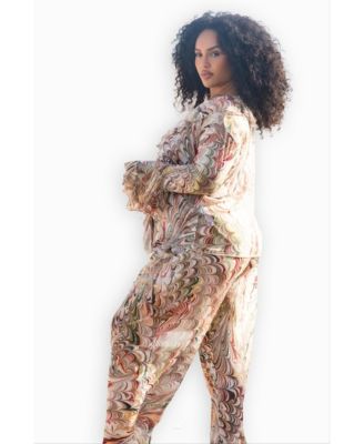 Women's Curve V-Neck Ruffle Printed Resort Top