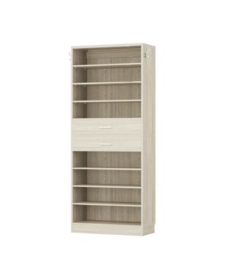 8-Tier Shoe Rack with 2 Drawers, 80'' High Wooden Shoe Cabinet with Adjustable Shelves