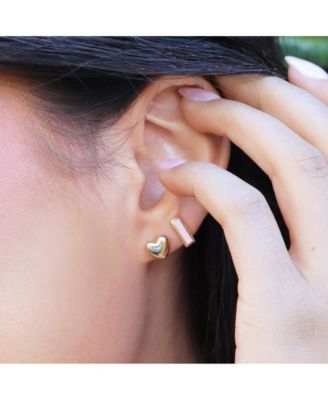 Puffy Gold Heart Stud Earrings 14K Gold