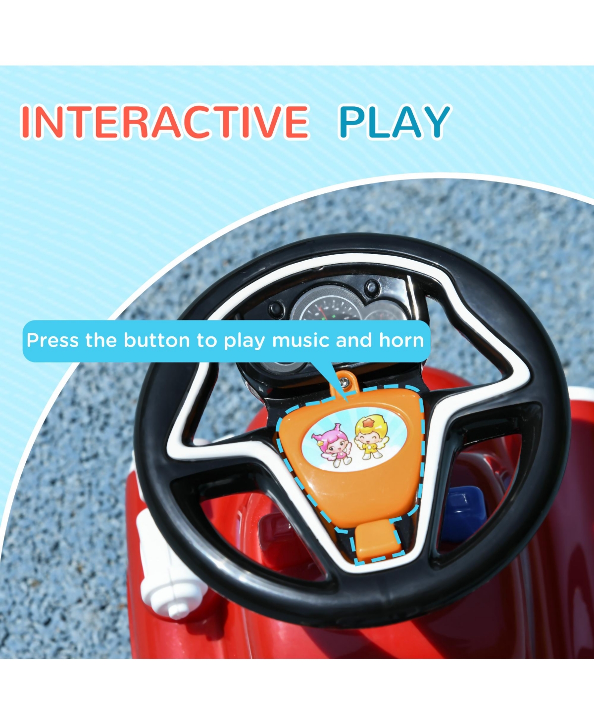 Qaba Toddler Ride on Fire Truck with Music, Horn, Under Seat Storage,