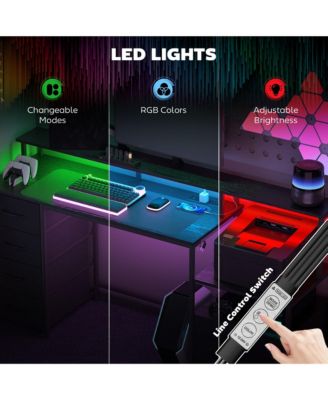 67&amp;#x22; Computer Desk Home Office Desk with File Cabinet Lights