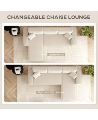 Chaise Sectional Sofa, Corduroy Fabric Corner Couch, Light