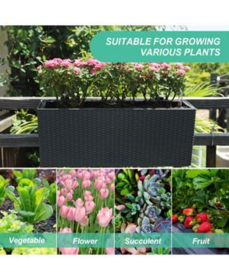 4-Pack Rectangle Self-Watering Planter Boxes for Deck Rail and Porch