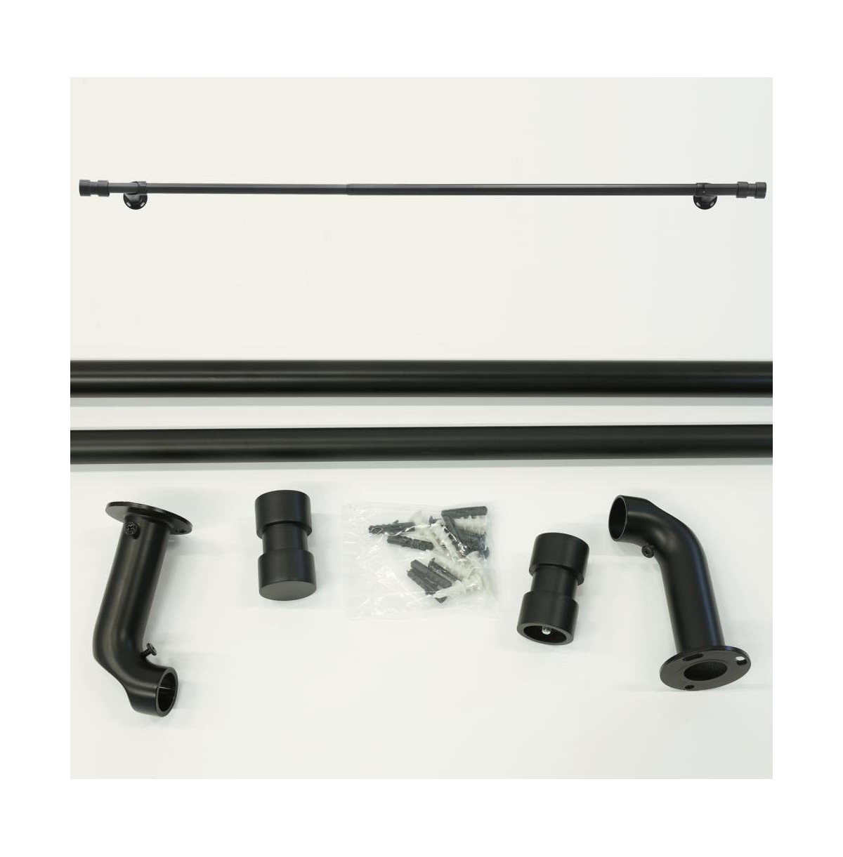 Thermaplus Patented Blackout Exclusive Curtain Rod Double Cap Finial Extendable 72" to 144" Black