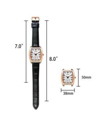 Men’s Vintage 49mm x 38mm Rose Gold Tonneau Shaped Watch with Black Leather Band