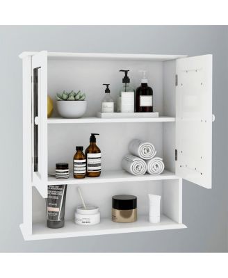 Bathroom Wall Cabinet with Double Mirror Doors and Shelves Modern Storage Organizer for Bathroom or Living Room