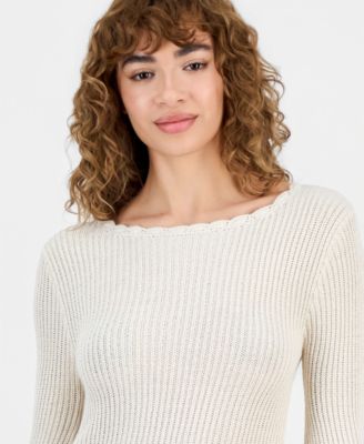 Petite Scalloped-Trim Bell-Sleeve Sweater, Macy's Exclusive 