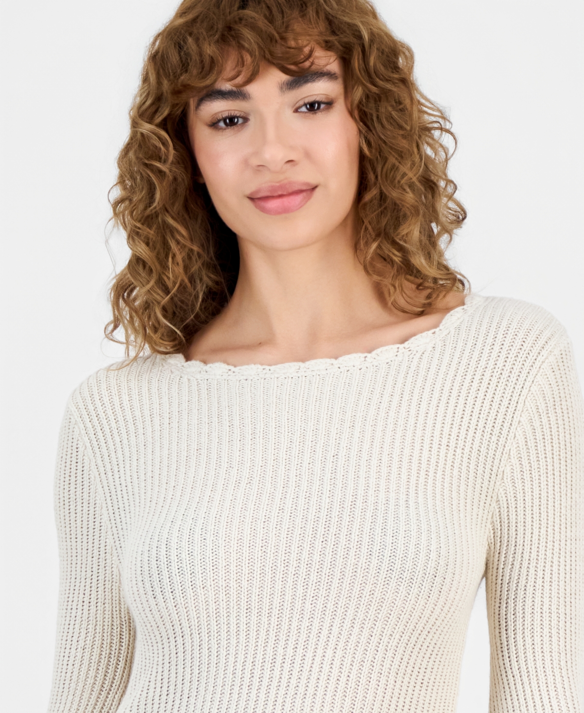 And Now This Petite Scalloped-Trim Bell-Sleeve Sweater, Macy's Exclusive