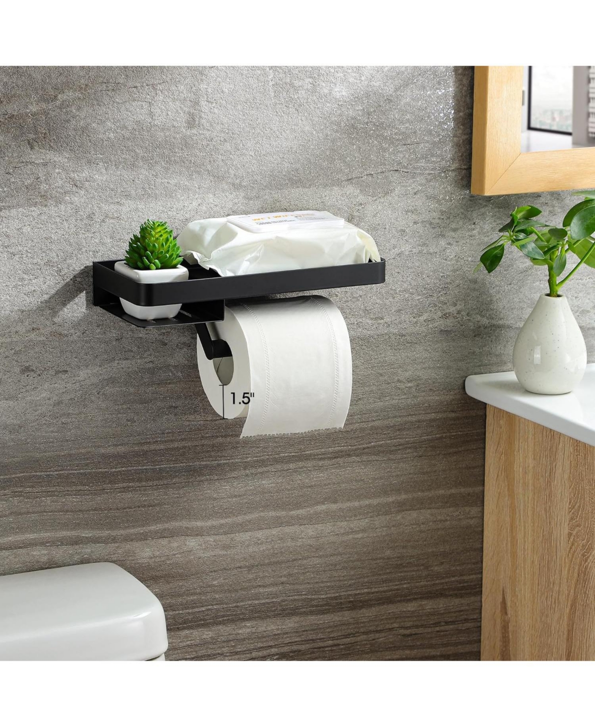 Paper Holder with Shelf - Comfor Room Paper Holder Wall Mount Roll Holder with Wipes Storage for Bathroom Stainless Steel Matte Black