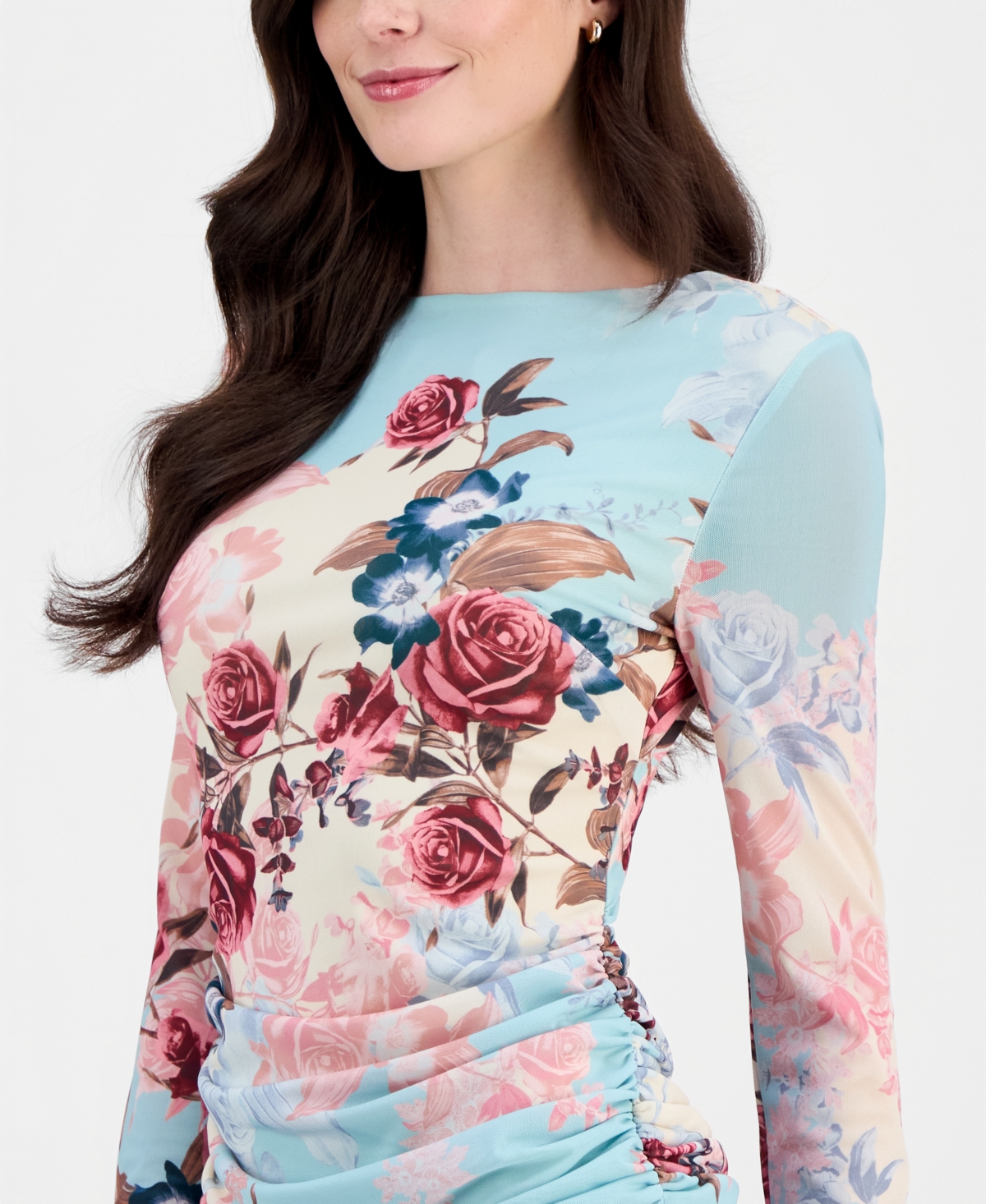 14th Place Juniors' Floral Mesh Midi Dress