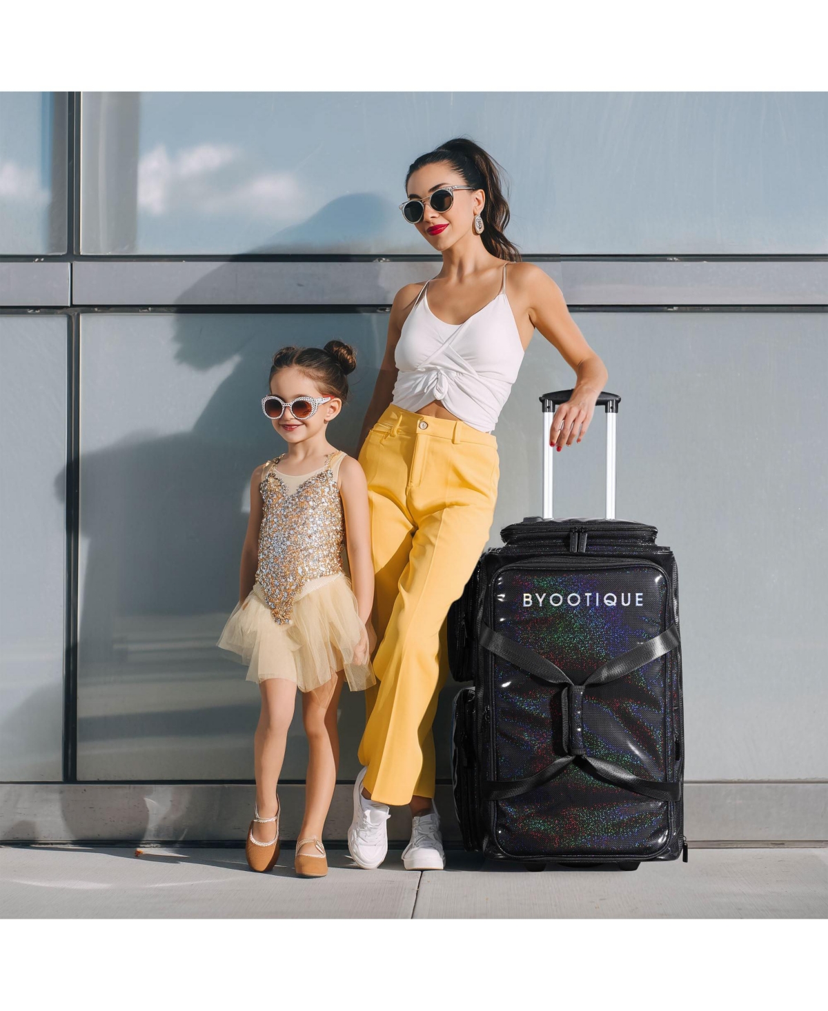 Byootique Dance Competition Bag with Wheels Suitcase Travel Duffle Fa Rose