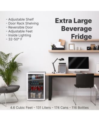 Premium 131 L Glass Door Beverage Refrigerator 4.6 Cu. Ft. Freestanding Mini Fridge in White