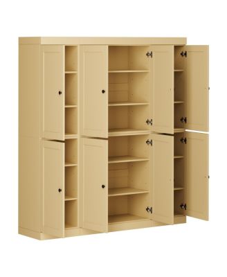 100% Solid Wood Pantry Cabinet, Shaker Doors, 2 Drawers, Adjustable Shelves, 65" Wide, 71.5" Tall
