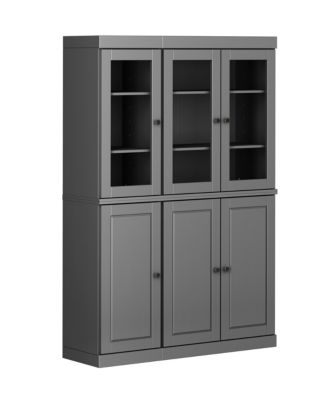Solid Wood Pantry China Cabinet with Raised Panel, Clear Glass Doors and Adjustable Shelves, 48.5-Inch