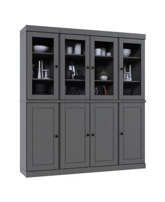 100% Solid Wood Tall Kitchen Pantry Cabinet with Glass and Raised Panel Doors