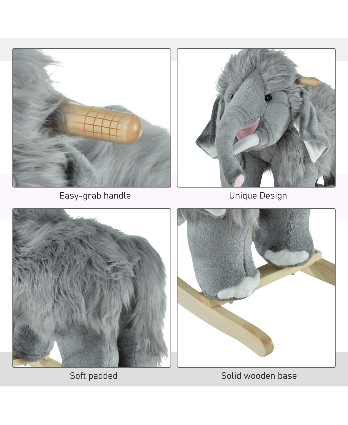 Qaba Kids Rocking Horse, Mammoth Shaped Ride on Horse with Realistic Sound